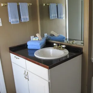 Nice looking sink area with complimentary soaps