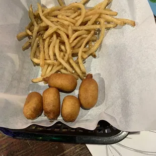 Kids corn dog bites and fries