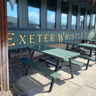 Railcar or outdoor seating.