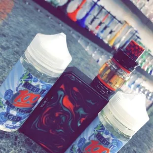 bottles of blue slushe