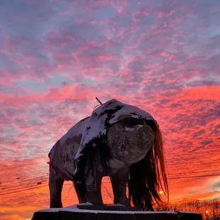 a horse statue in the snow