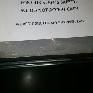 No cash accepted