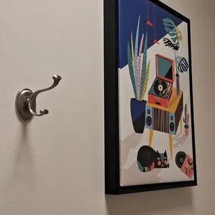 Restroom offers a hook for purse or jacket