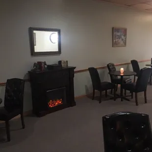 fireplace and dining area