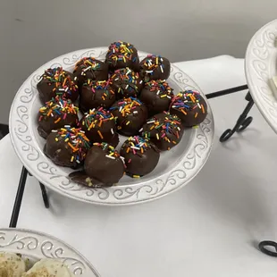 Cake balls dark chocolate with sprinkles