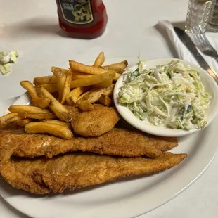Trout and fries and the best coleslaw