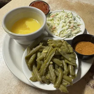 Green beans coleslaw and steamed shrimp butter