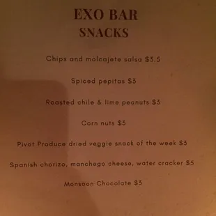 Snack Menu