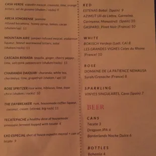 Cocktail menu