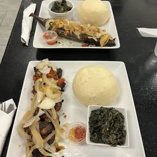 Grilled Mackerel with fufu Grilled ribs with fufu