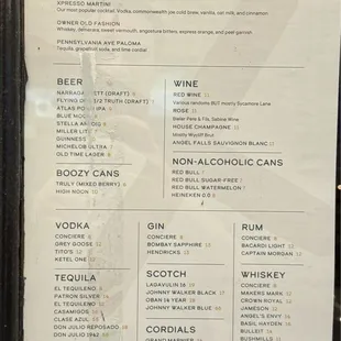 Drink menu