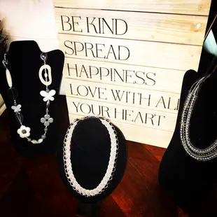 Did you know we sell accessories such as braided necklaces? How fun! The Positive Message sign and necklaces are only $15 each!!