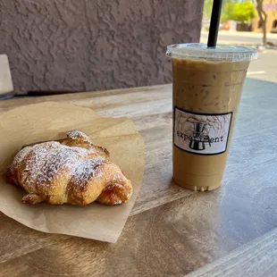 Strawberry rhubarb croissant and an iced latte!
