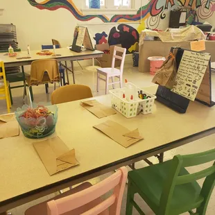 Craft room. The crafts are free and already set up for kids to make!