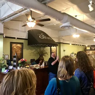 We Olive owner giving us some olive oil knowledge.