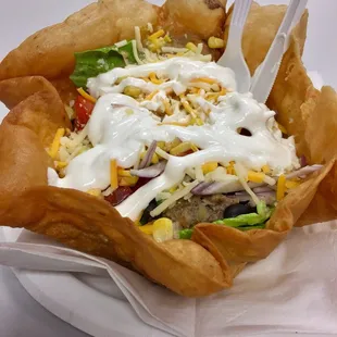 Today&apos;s special was an off menu Tortilla Bowl with shredded pork.  #UpCloseSavor XP