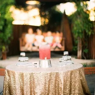 SEQUIN!!! Cute little drink station.