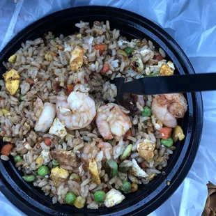 Rice bowl with shrimp added