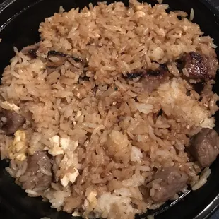 Kids egg, rice, and steak. Good!