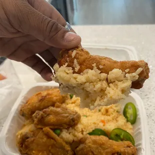 6 piece wings and fried rice