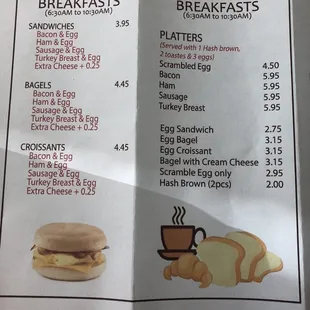 Breakfast menu