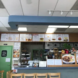 a view of the counter and menus