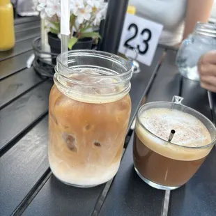 Iced vanilla latte &amp; hot coffee