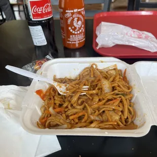 12. Shrimp Lo Mein &amp; Mexican Coca Cola, sriracha Hot chili sauce