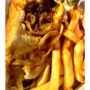 Express Grill. Late Night Stop. Beef Polish Sausage (yellow mustard,grilled onions) Sandwich 6.45$ included Fries! Nice&amp;Quick!