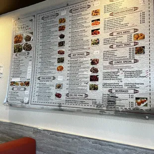 a menu on the wall