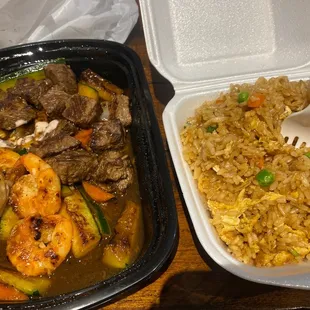 Steak and shrimp with fried rice