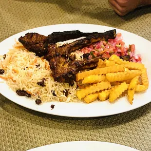 Lamb Chop Combo (with the chopped salad and French fries for the side).