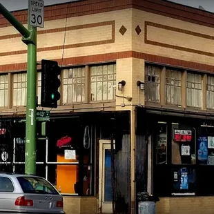 a car parked in front of a building