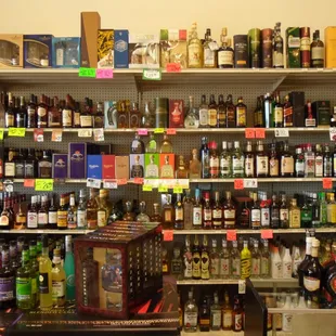 shelves of various types of liquor