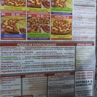 a pizza menu