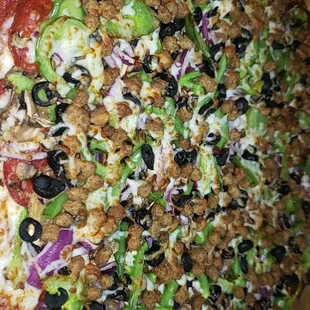 a large pizza on a table