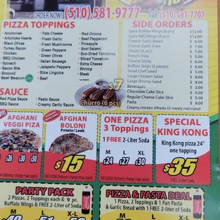 pizza, menu