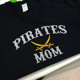 Custom glitter Pirates Mom tee.