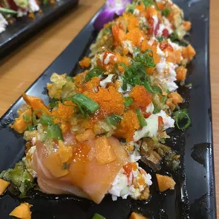 a close up of the sushi