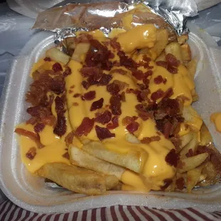 loaded fries, minus the sour cream.  delicious, but be aware that the cheese sauce has an unexpected spice kick to it