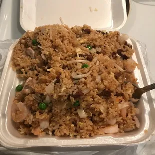 Best combination fried rice in the area comes with eggroll all for $9