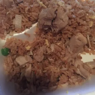 Chicken fried rice has dark meat