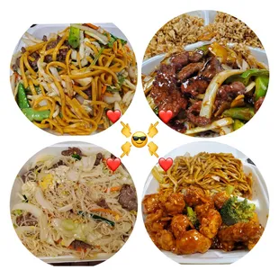 Beef lomein, pepper steak, beef mei fun, orange chicken. Yummy and fress.