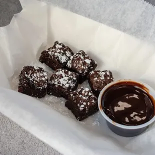 chocolate brownies and dipping sauce