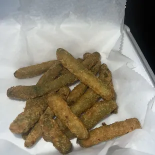 Fried green beans, comes with a side of ranch.