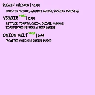 Current lunch menu. Working to expand and improve over time.