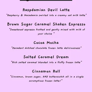 Some of the signature drinks we have designed in-house!