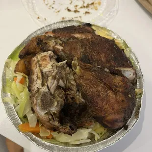 a plate of meat and vegetables