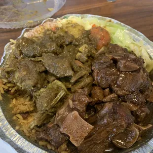 a plate of meat and rice
