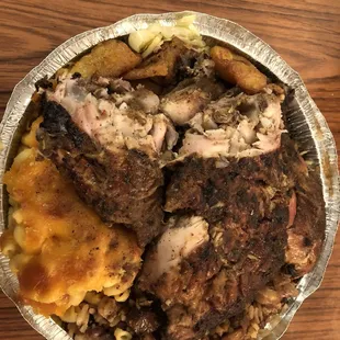 Large jerk chicken ($13) with mac and cheese (+$1.50) - delicious!